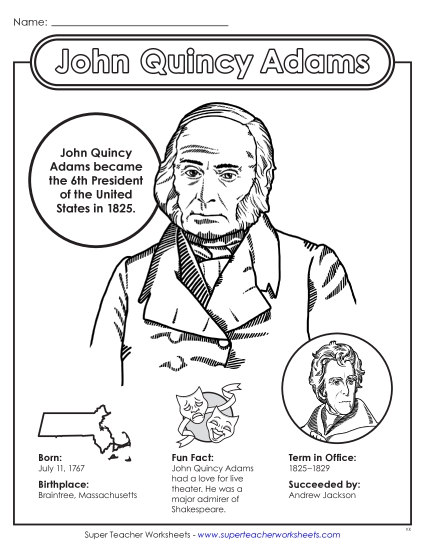 President Fact Sheets - John Quincy Adams Fact Sheet (Printable PDF Worksheet)