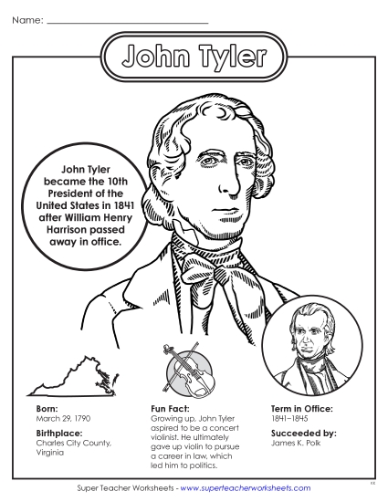 President Fact Sheets - John Tyler Fact Sheet (Printable PDF Worksheet)