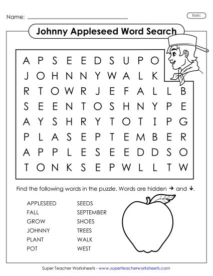 Johnny Appleseed Puzzles - Johnny Appleseed Word Search (Basic) Johnny Appleseed Puzzles - Johnny Appleseed Word Search (Basic)