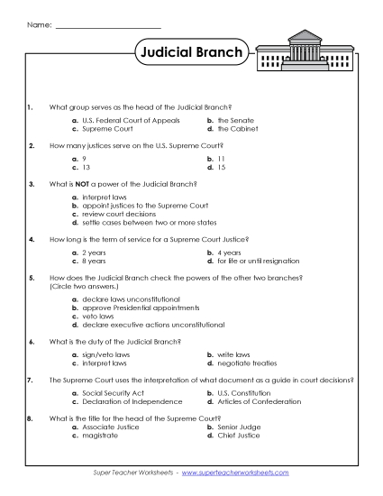 Worksheets - Judicial Branch Questions