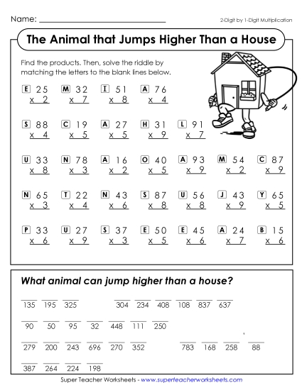 Multiplication - Jumping House (Multiply 2-Digit by 1-Digit) Multiplication - Jumping House (Multiply 2-Digit by 1-Digit)