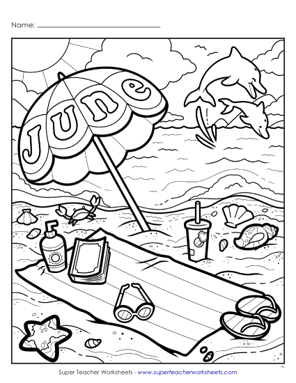 Month Coloring Pages - June (Advanced) (Printable PDF Worksheet)