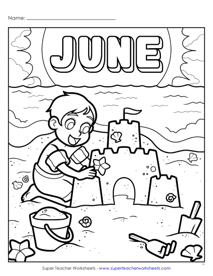 Month Coloring Pages - June (Basic) (Printable PDF Worksheet)