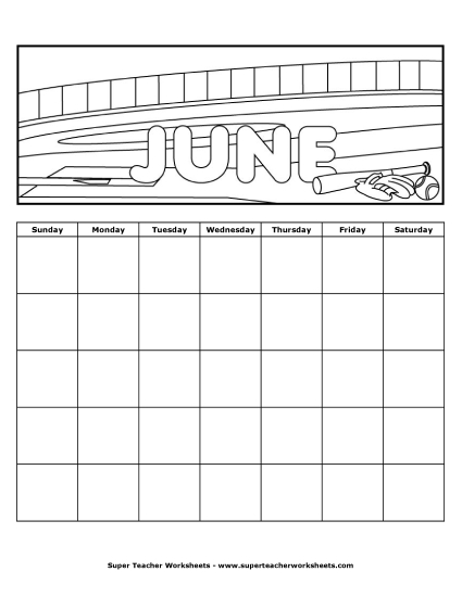 Blank Calendars for Kids - June Calendar (Blank) Blank Calendars for Kids - June Calendar (Blank)