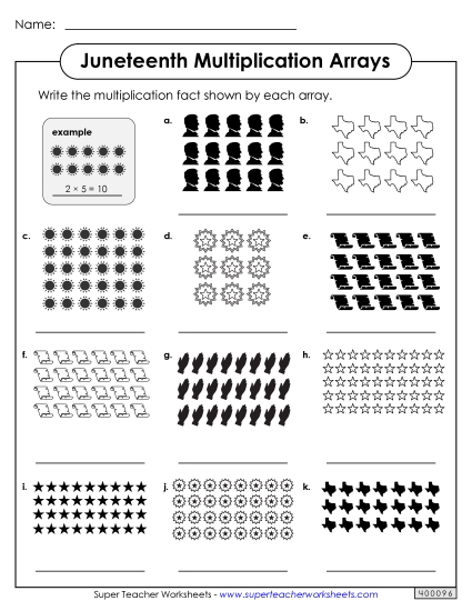 Math Worksheets - Juneteenth Multiplication Arrays