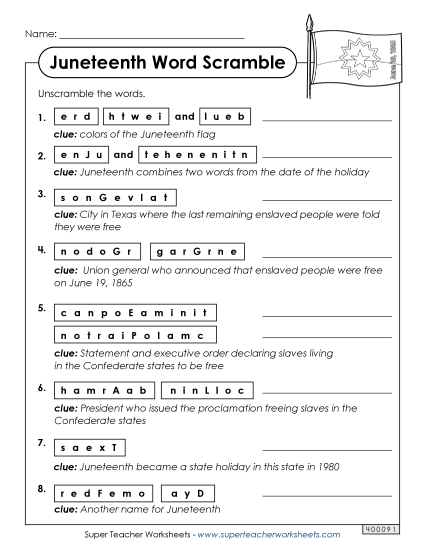 Puzzles - Juneteenth Word Scramble Puzzles - Juneteenth Word Scramble
