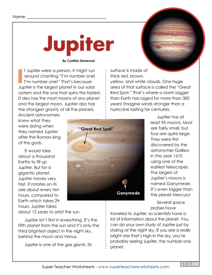 Articles with Questions - Jupiter Article & Questions