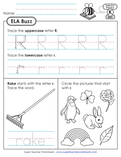 Kindergarten ELA Buzz: Week 11 Worksheets 51 through 56 (Printable PDF Worksheet)