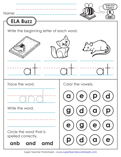 Kindergarten ELA Buzz: Week 17 Worksheets 81 through 85 (Printable PDF Worksheet)