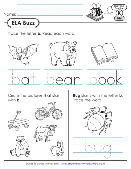 Kindergarten ELA Buzz: Week 4 Worksheets 16 through 20 (Printable PDF Worksheet)