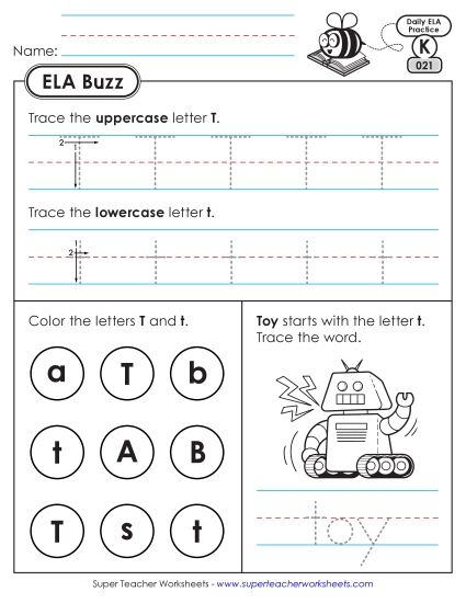 Kindergarten ELA Buzz: Week 5 Worksheets 21 through 25 (Printable PDF Worksheet)