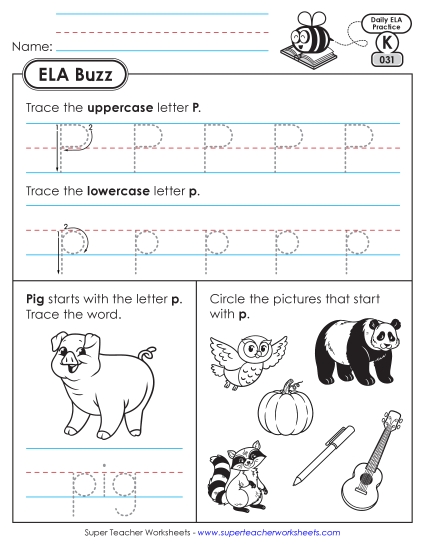Kindergarten ELA Buzz: Week 7 Worksheets 31 through 35 (Printable PDF Worksheet)