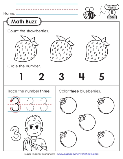 Kindergarten Math Buzz: Week 2 Worksheets 6 through 10 (Printable PDF Worksheet)