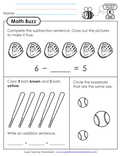 Kindergarten Math Buzz: Week 25 Worksheets 121 through 125 (Printable PDF Worksheet)