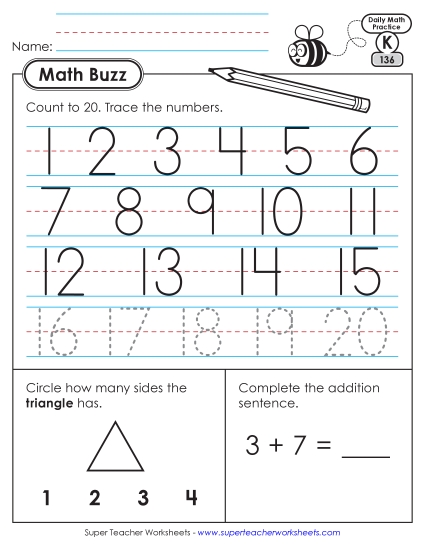 Kindergarten Math Buzz: Week 28 Worksheets 136 through 140 (Printable PDF Worksheet)