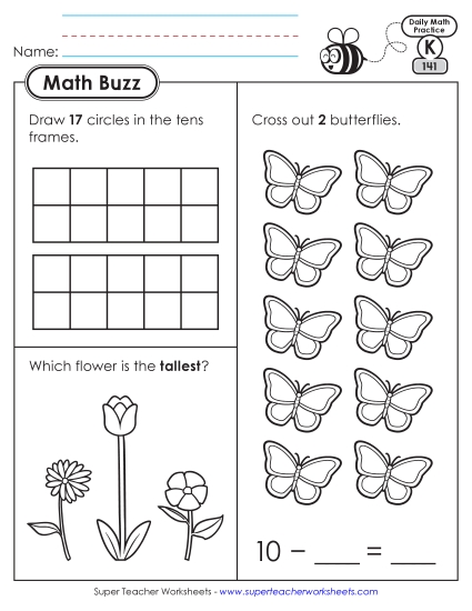 Kindergarten Math Buzz: Week 29 Worksheets 141 through 145 (Printable PDF Worksheet)
