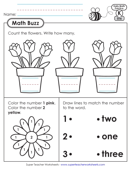 Kindergarten Math Buzz: Week 4 Worksheets 16 through 20 (Printable PDF Worksheet)