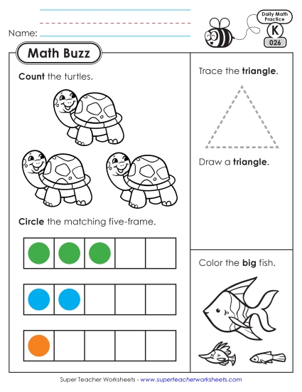 Kindergarten Math Buzz: Week 6 Worksheets 26 through 30 (Printable PDF Worksheet)