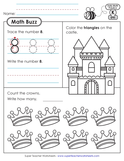 Kindergarten Math Buzz: Week 9 Worksheets 41 through 45 (Printable PDF Worksheet)