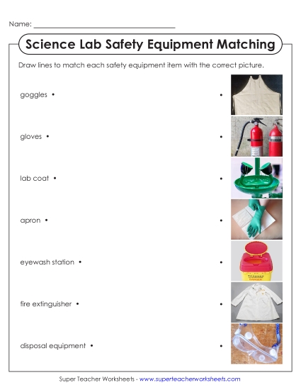 Lab Safety Equipment - Lab Safety Equipment Matching (Printable PDF Worksheet)