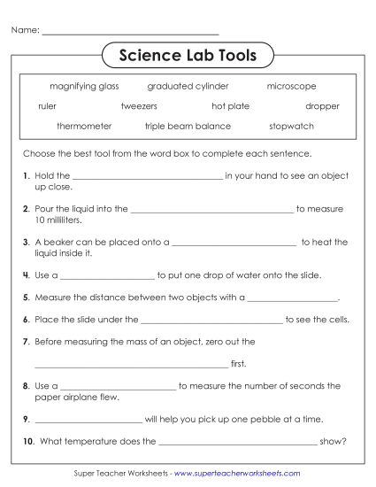 Lab Tools - Lab Tools Cloze Activity (Printable PDF Worksheet)