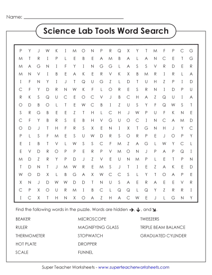 Lab Tools - Lab Tools Word Search (Printable PDF Worksheet)
