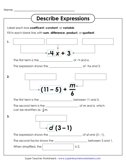Key Terms - Label & Identify Parts of Expressions Key Terms - Label & Identify Parts of Expressions