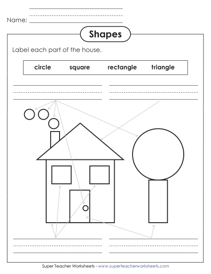 Mixed Shapes - Label the Shapes on the House