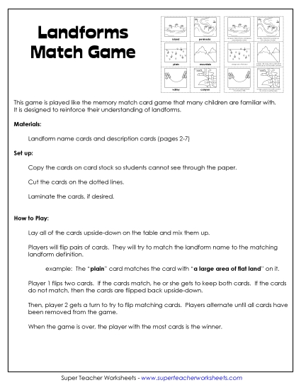 Landform Memory Match Game Landform Memory Match Game