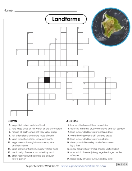 Landforms Crossword Puzzle Landforms Crossword Puzzle