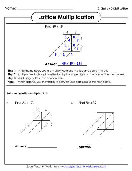 Lattice Multiplication - Lattice Multiplication (2 Digits Times 2 Digits) Lattice Multiplication - Lattice Multiplication (2 Digits Times 2 Digits)
