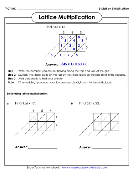 Lattice Multiplication - Lattice Multiplication (3-Digit Times 2-Digit)