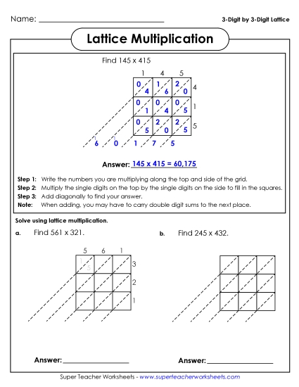 Lattice Multiplication - Lattice Multiplication (3 Digits Times 3 Digits) Lattice Multiplication - Lattice Multiplication (3 Digits Times 3 Digits)