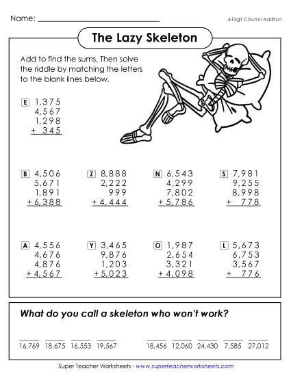 Addition - Lazy Skeleton (4-Digit Column Addition) Addition - Lazy Skeleton (4-Digit Column Addition)