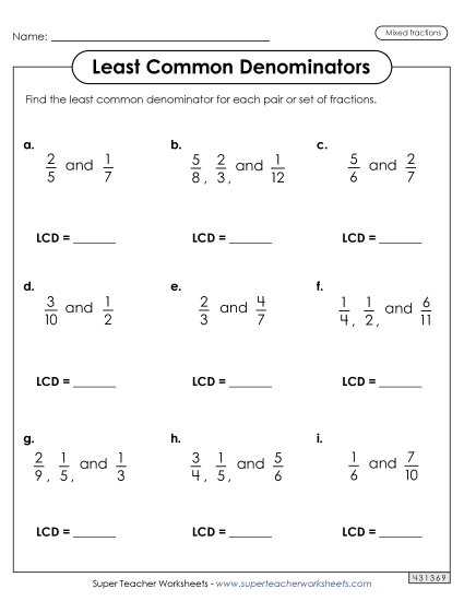 Three Fractions - LCD Mixed Practice (2 and 3 Fractions)
