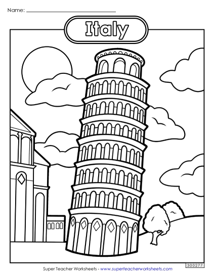 Coloring Pages - Leaning Tower of Pisa Coloring Page