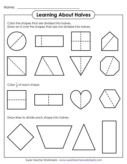 Learning About Halves Printable Fractions PDF Worksheet For Kids