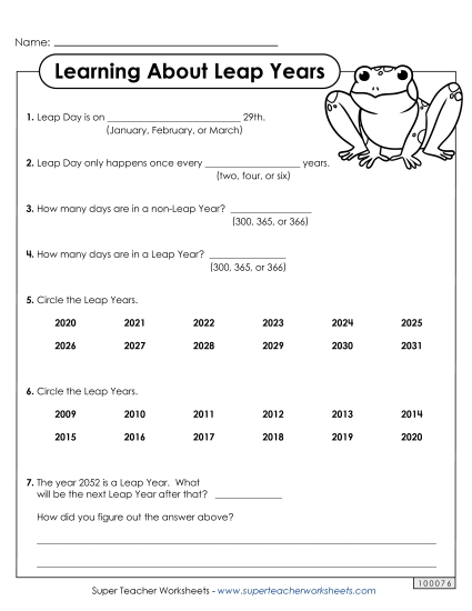 Leap Year Worksheets - Learning About Leap Years Leap Year Worksheets - Learning About Leap Years