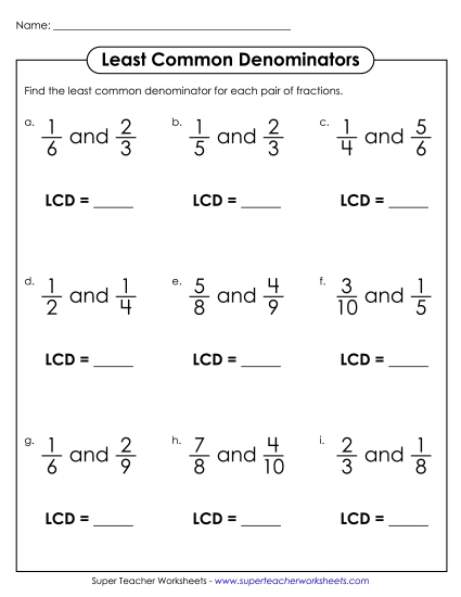 Two Fractions - Least Common Denominator (2 Fractions)