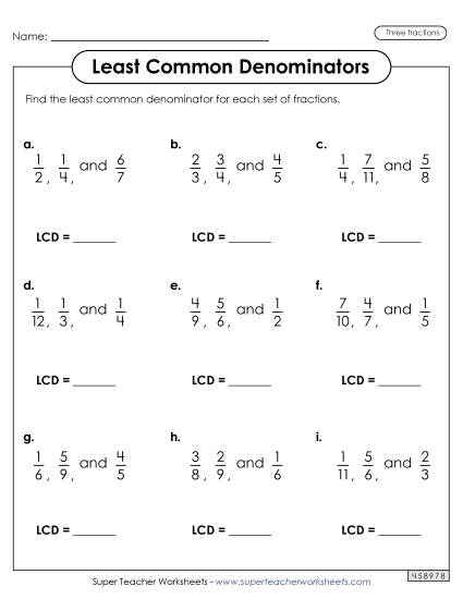 Three Fractions - Least Common Denominator (3 Fractions)