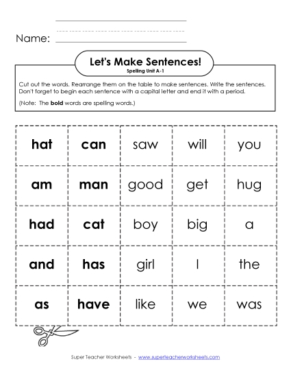 Worksheets - Let's Build Sentences (A-1)