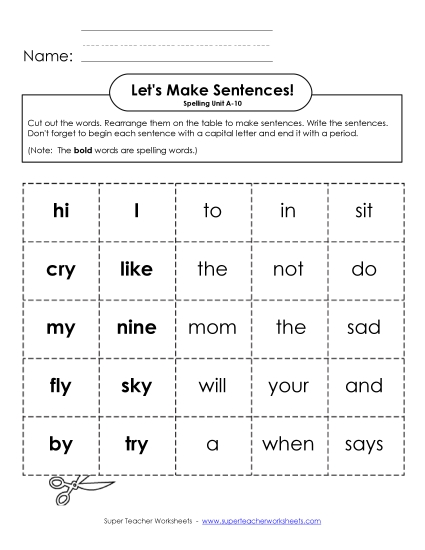 Worksheets - Let's Build Sentences (A-10) Worksheets - Let's Build Sentences (A-10)