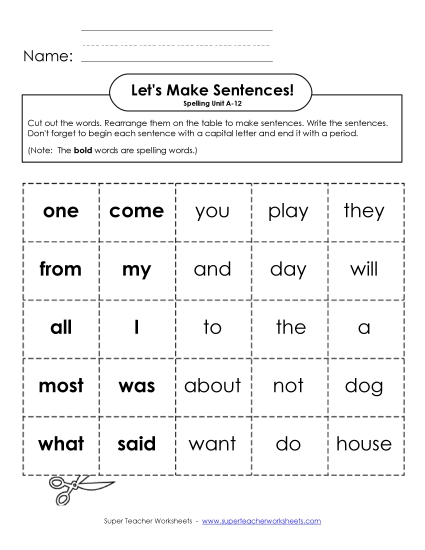 Worksheets - Let's Build Sentences (A-12) Worksheets - Let's Build Sentences (A-12)