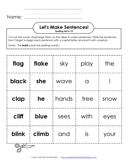 Worksheets - Let's Build Sentences (A-13)