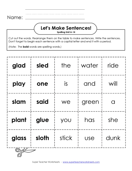 Worksheets - Let's Build Sentences (A-14)