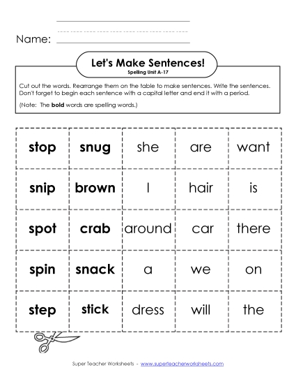 Worksheets - Let's Build Sentences (A-17)