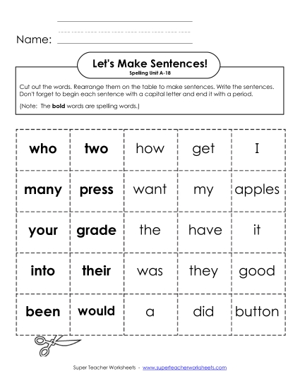 Worksheets - Let's Build Sentences (A-18)