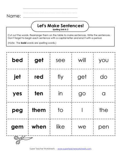 Worksheets - Let's Build Sentences (A-2)