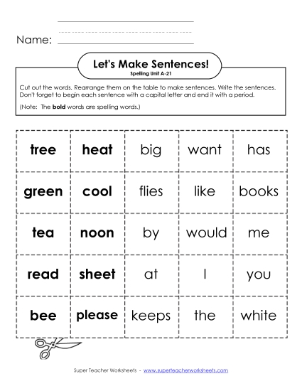 Worksheets - Let's Build Sentences (A-21)