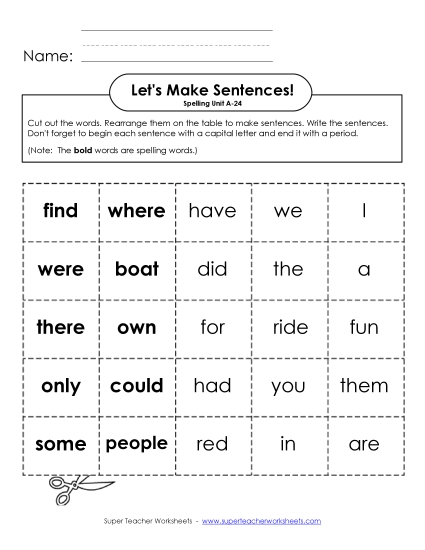 Worksheets - Let's Build Sentences (A-24)